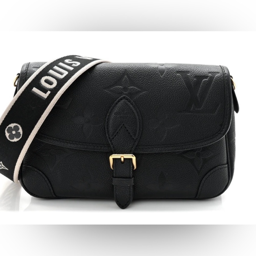GORGEOUS Louis Vuitton Black Embossed Monogram Crossbody Bag with Branded Strap